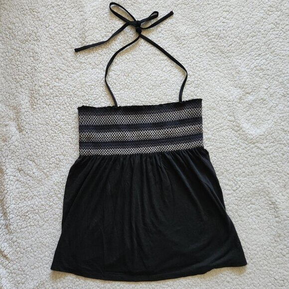 Old Navy Black Striped Ruched Babydoll Halter Top Sz M Boho festivals Y2k - Picture 1 of 8